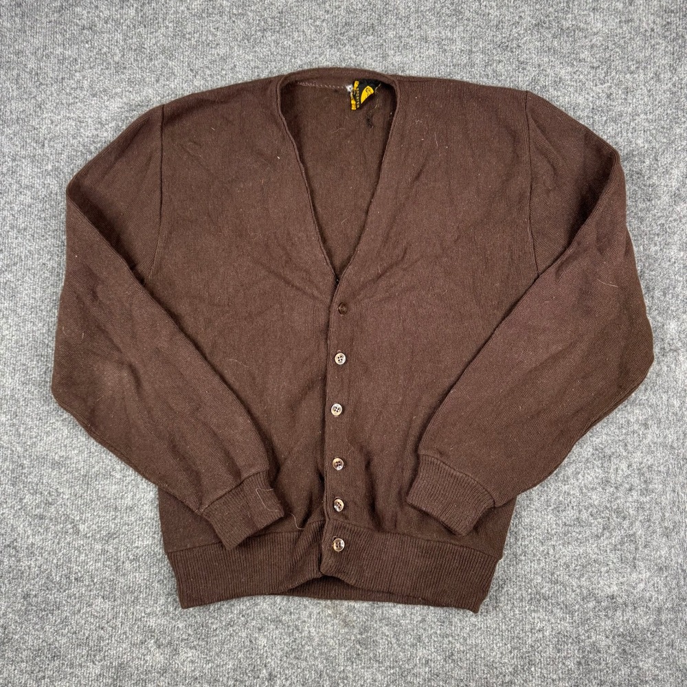 Bar-Dun Cardigan Mens Size M Brown Vintage Button Front V-Neck Knit Sweater